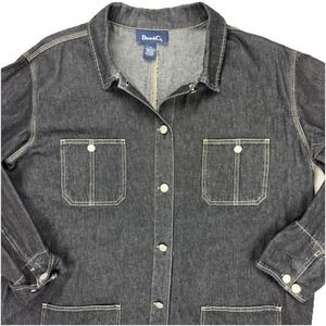 Denim &‎ Co Vintage Jean Denim Jacket 1X Black Wash Pockets Utility Long Chore